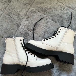 Black and white heel boots